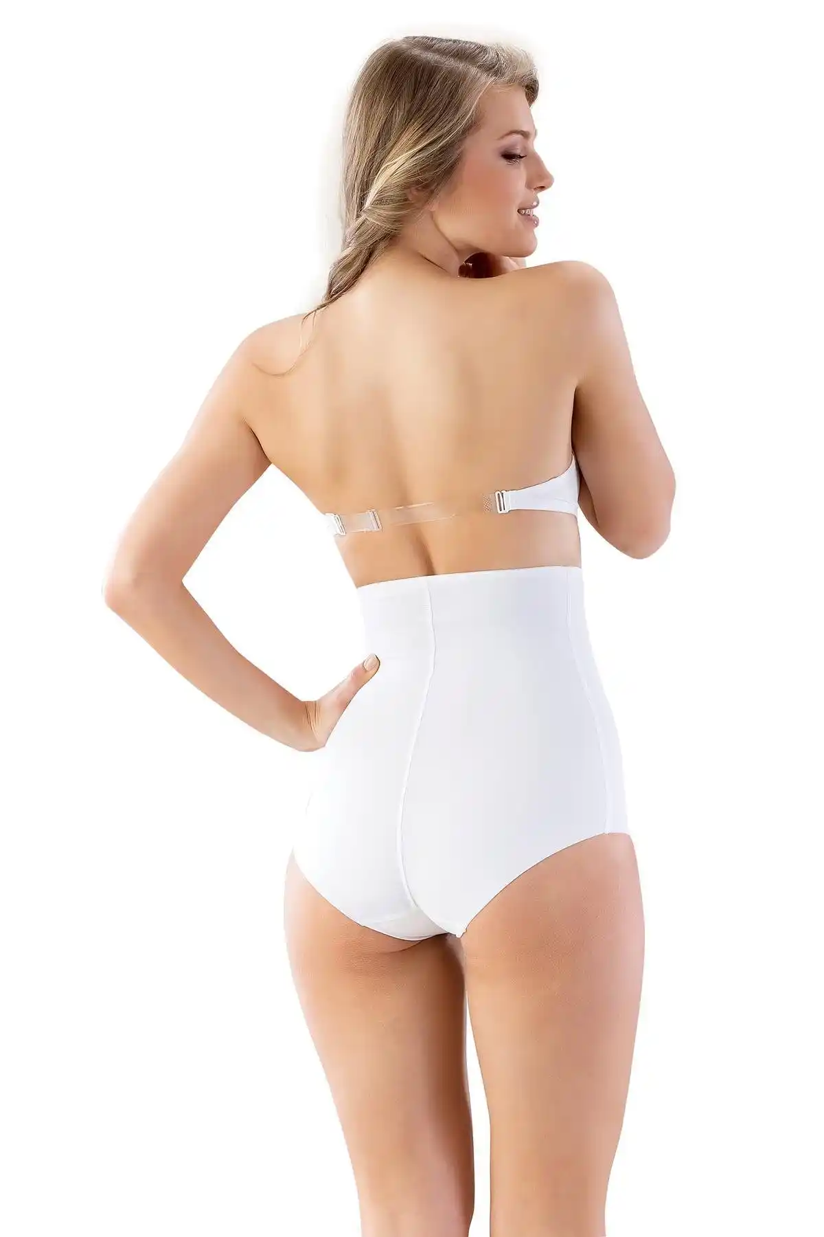 Beyaz Yüksek Bel Kadın Slip Lazer Kesim Korse