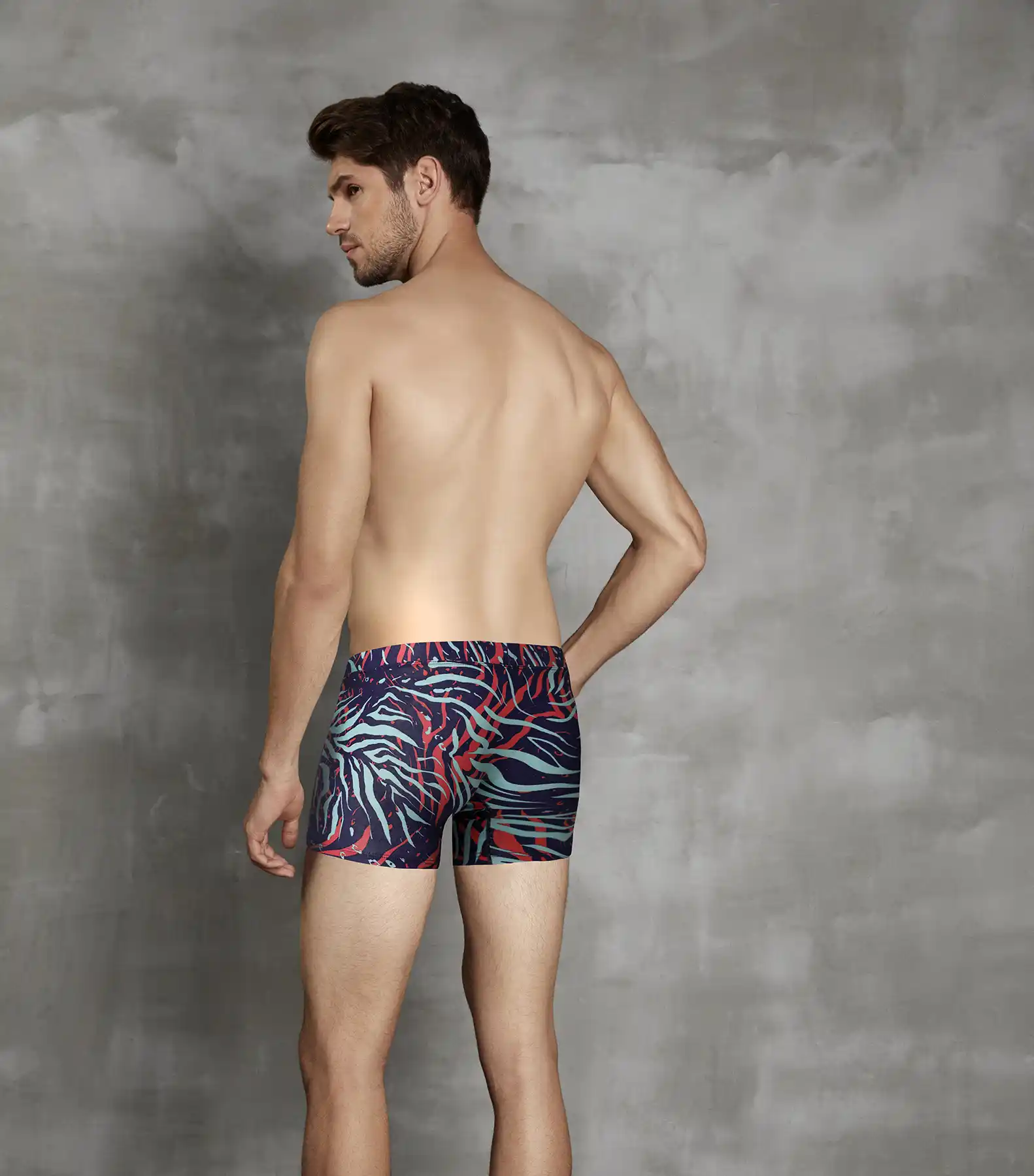 Erkek Lacivert Kırmızı Turkuaz Zebra Desenli Mikrofiber Lastikli Bel Boxer