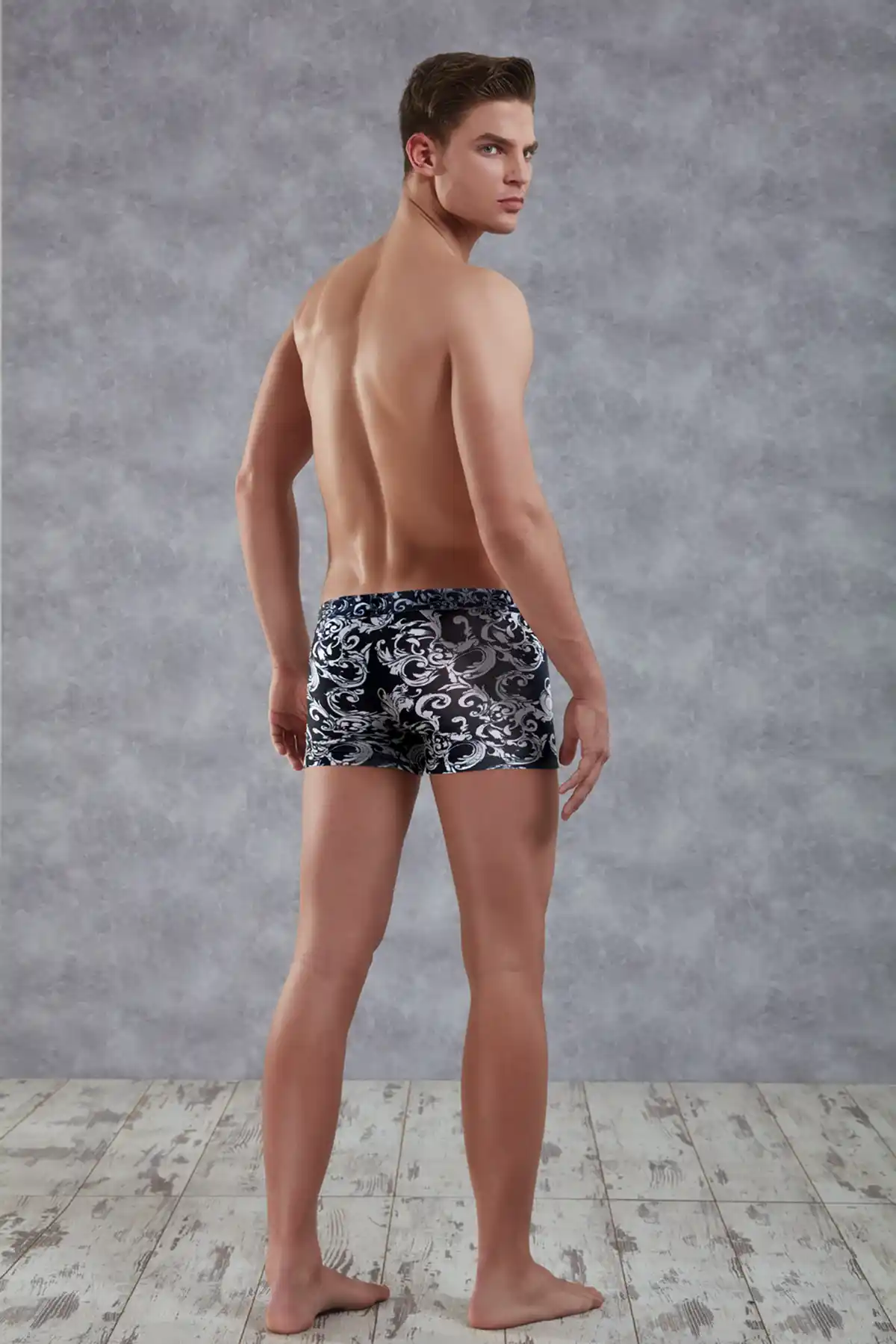 Erkek Siyah Beyaz Desenli Mikrofiber Boxer