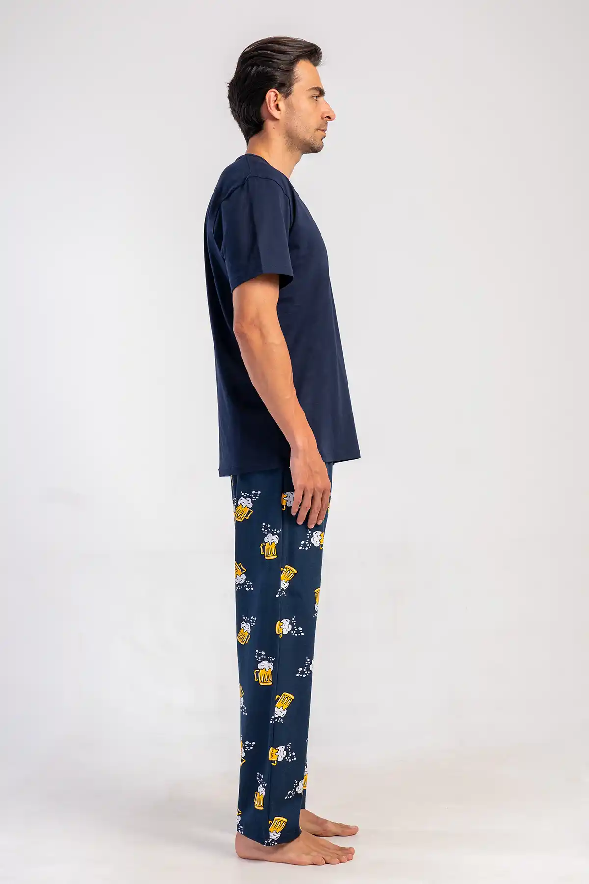 Erkek Süprem Lacivert Desenli Kısa Kollu Pijama Takımı 