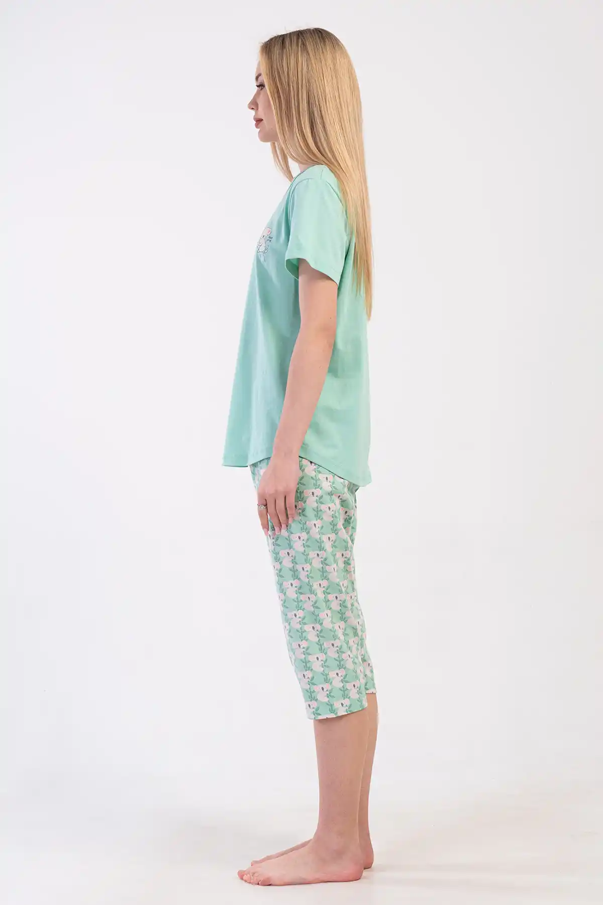 Kadın Büyük Beden Süprem Açık Yeşil Kapri Kısa Kollu Pijama Takım