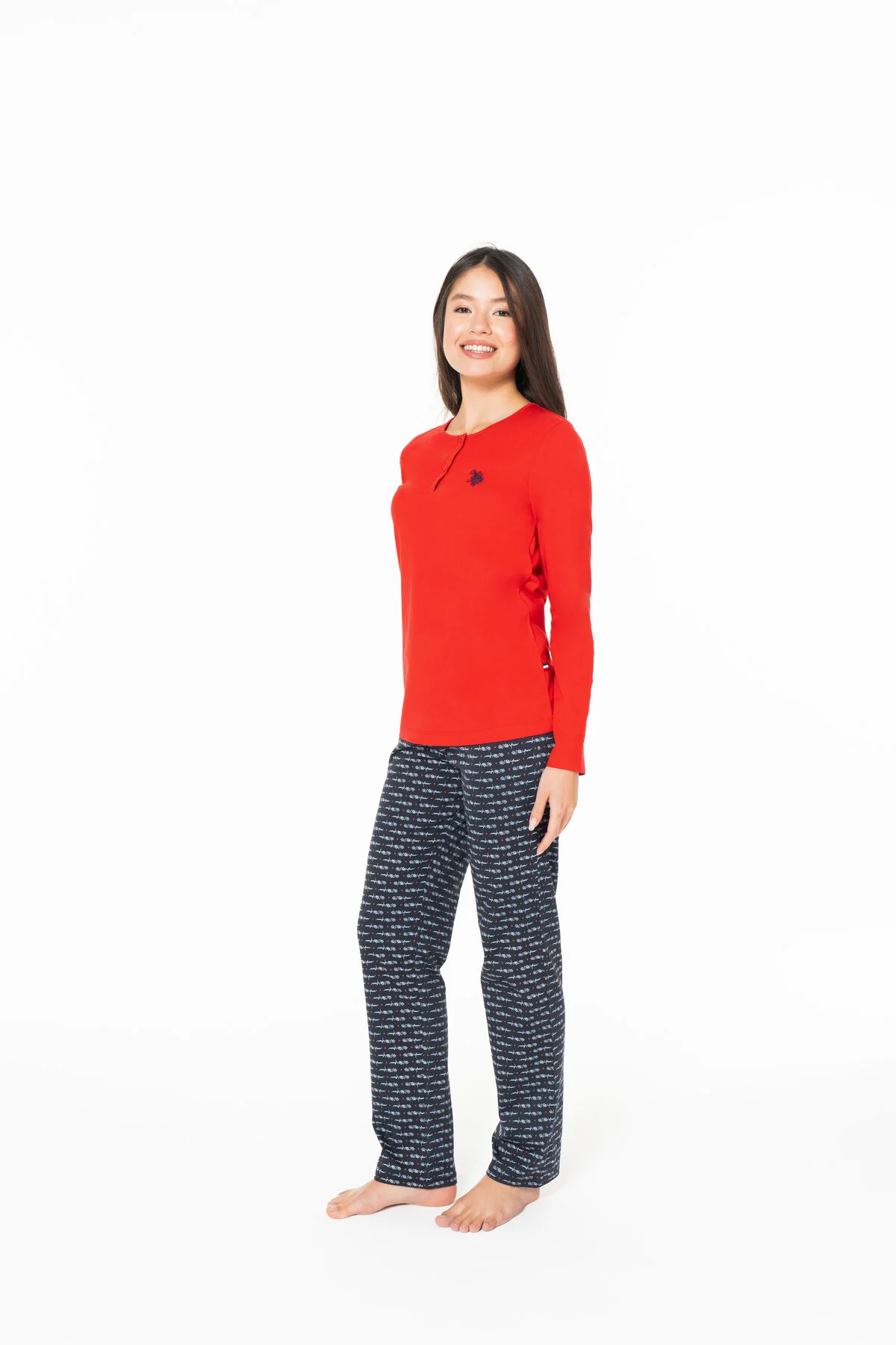 Kırmızı Pamuk Baskılı Kadın Pijama Takımı U.S. Polo Assn.