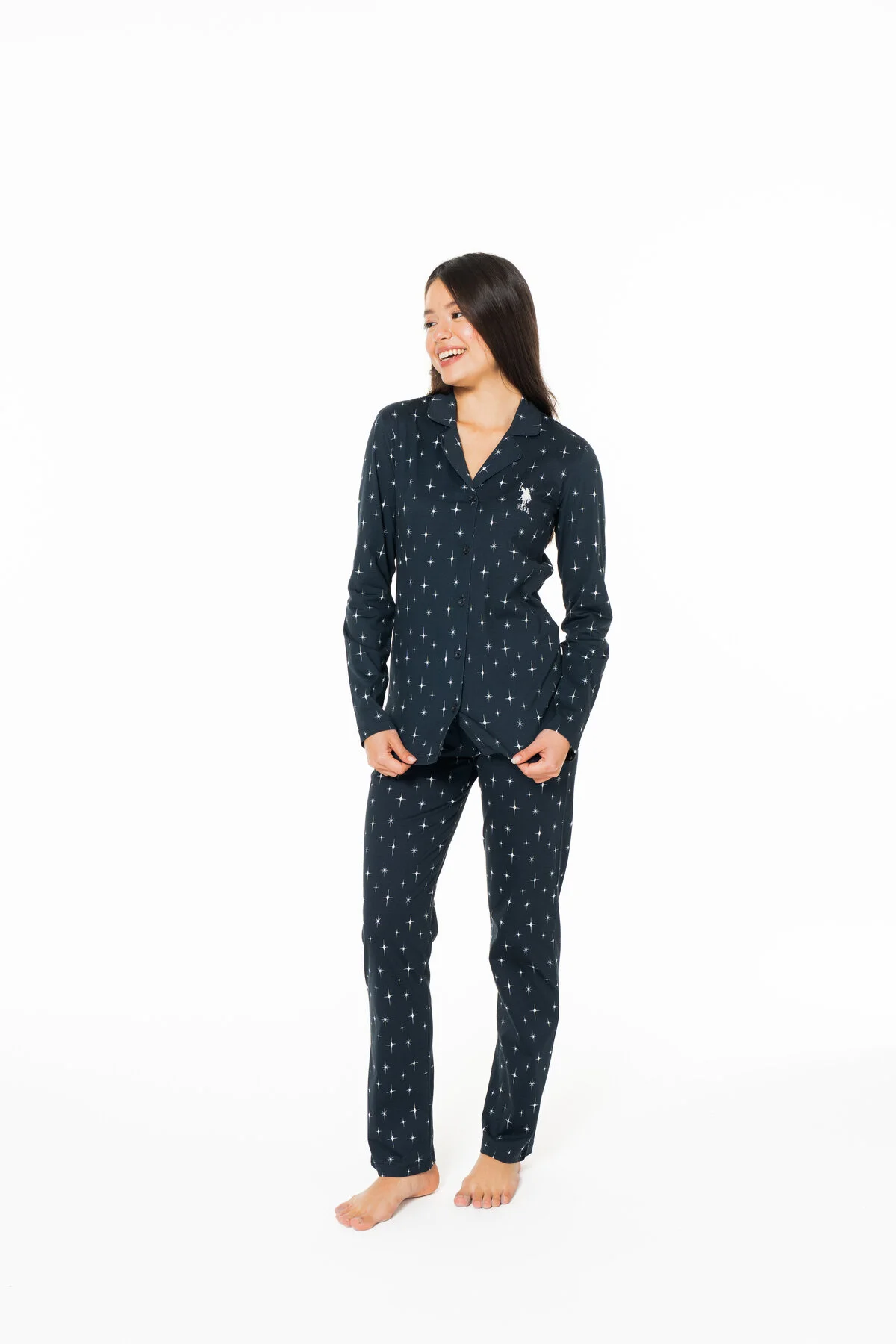 Lacivert Baskılı Kadın Pijama Takımı U.S. Polo Assn.