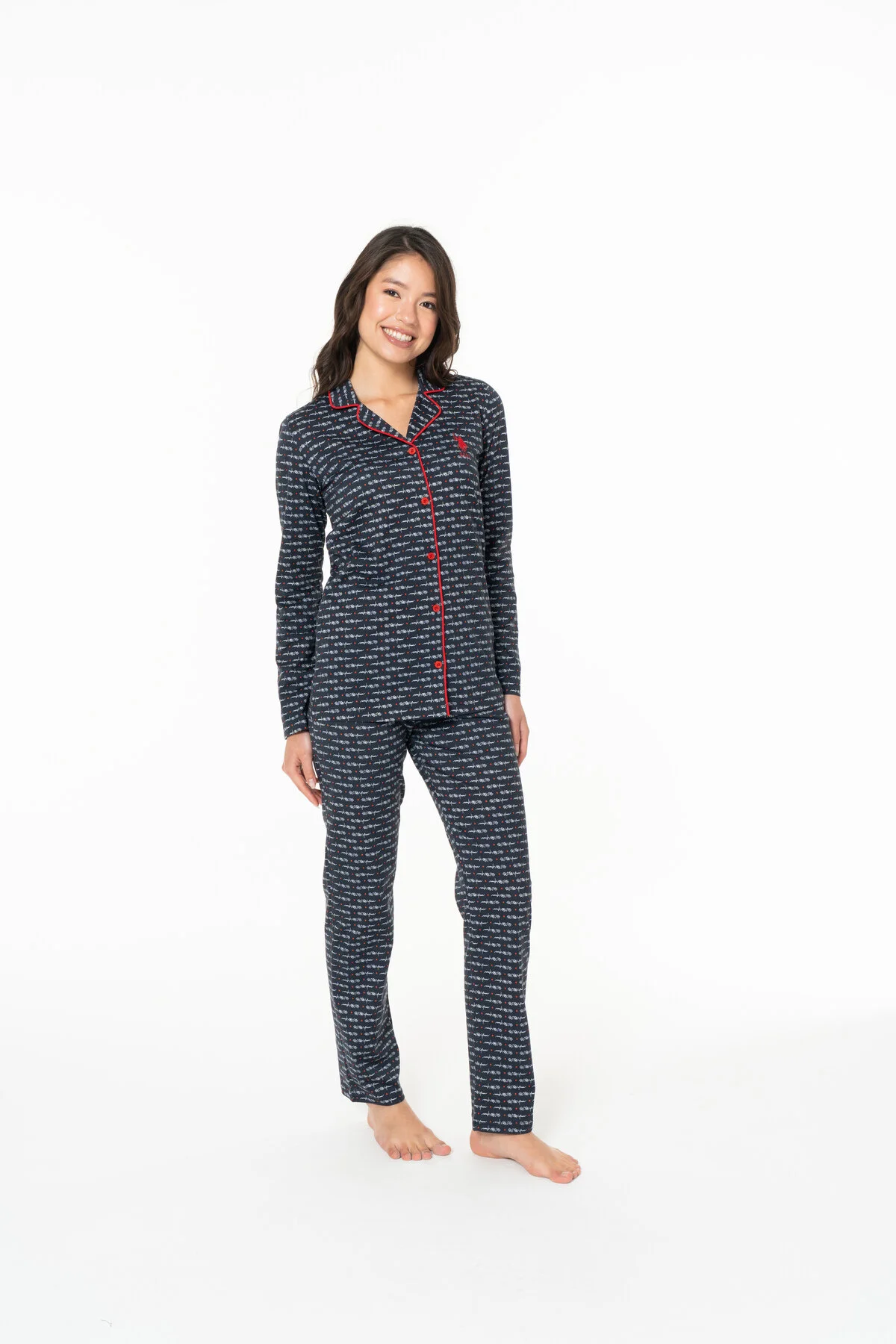 Kadın Lacivert Düğmeli Pijama Takım U.S. Polo Assn.