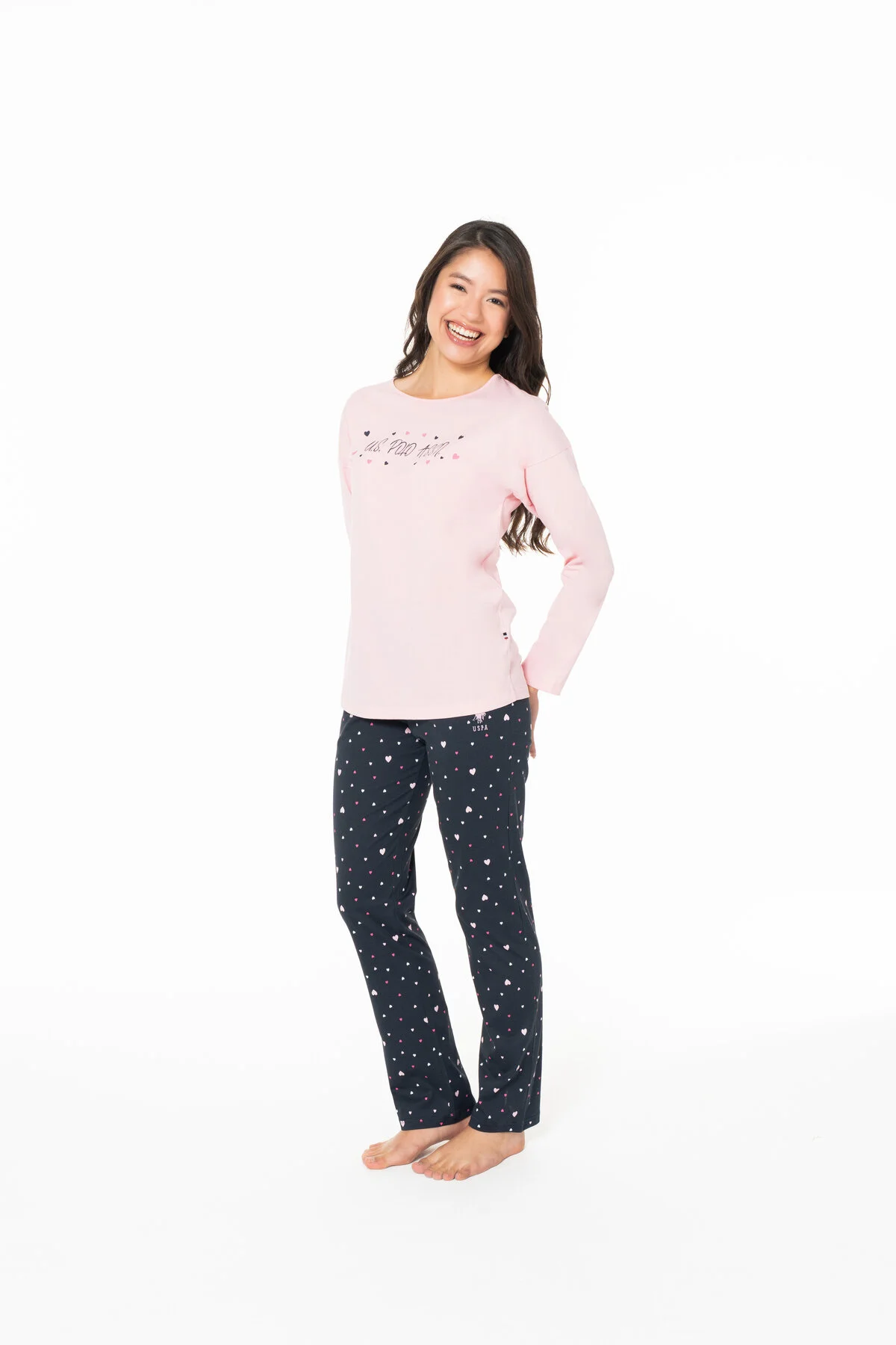 Kadın Pembe Kalpli Pijama Takım U.S. Polo Assn.