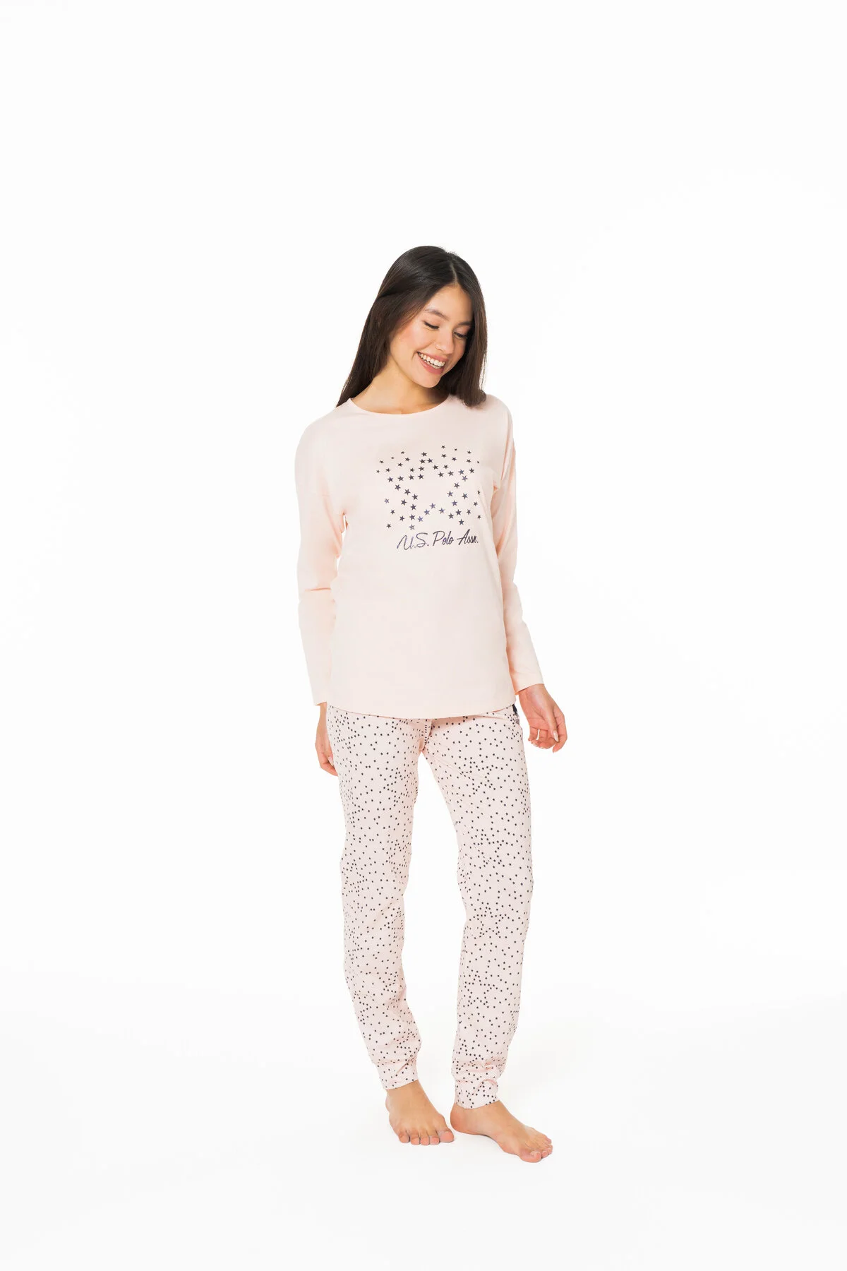 Kadın Somon Yıldızlı Pijama Takım U.S. Polo Assn.