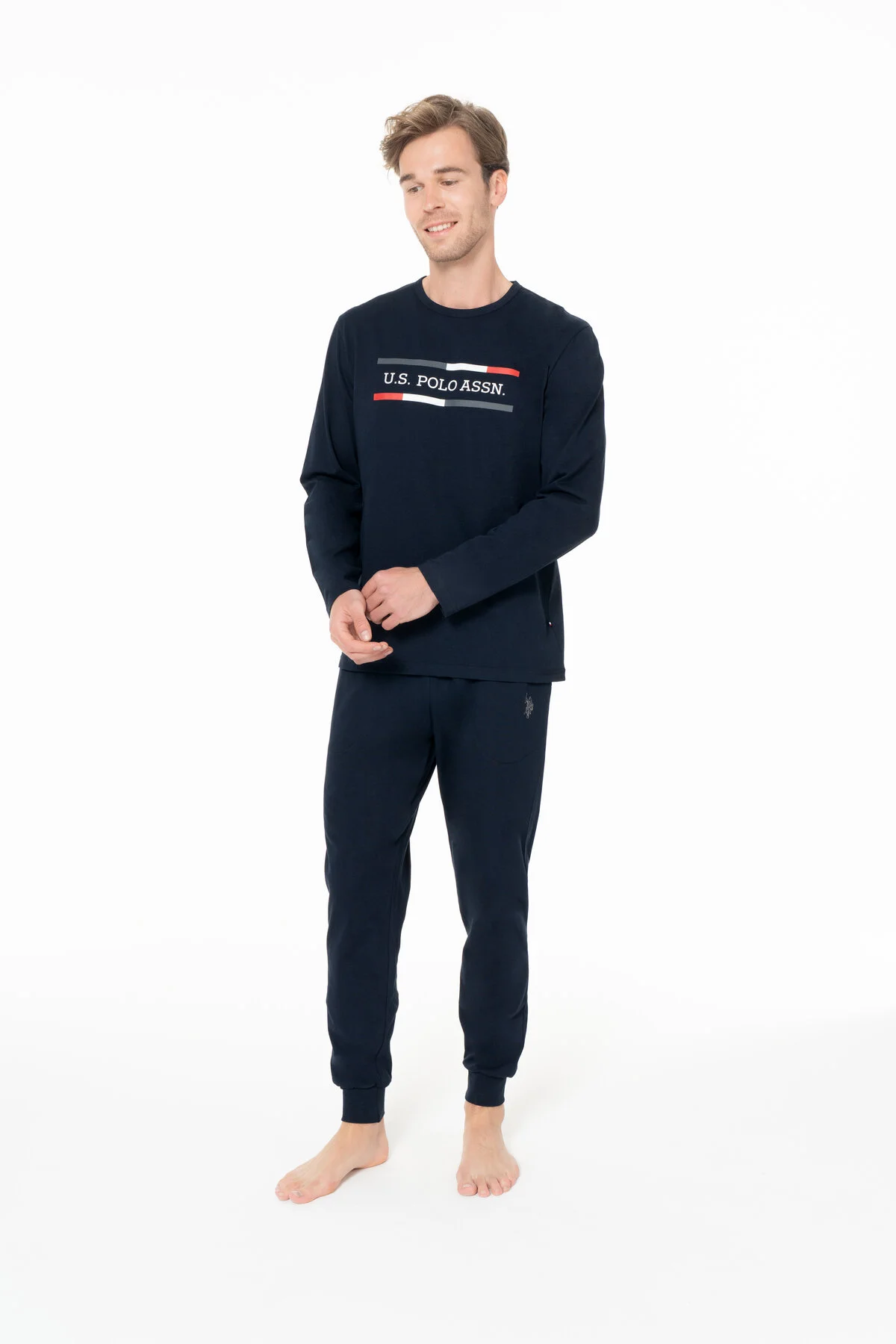 Lacivert Pamuklu Erkek Uzun Kollu Bisiklet Yaka Pijama Takımı U.S. Polo Assn.