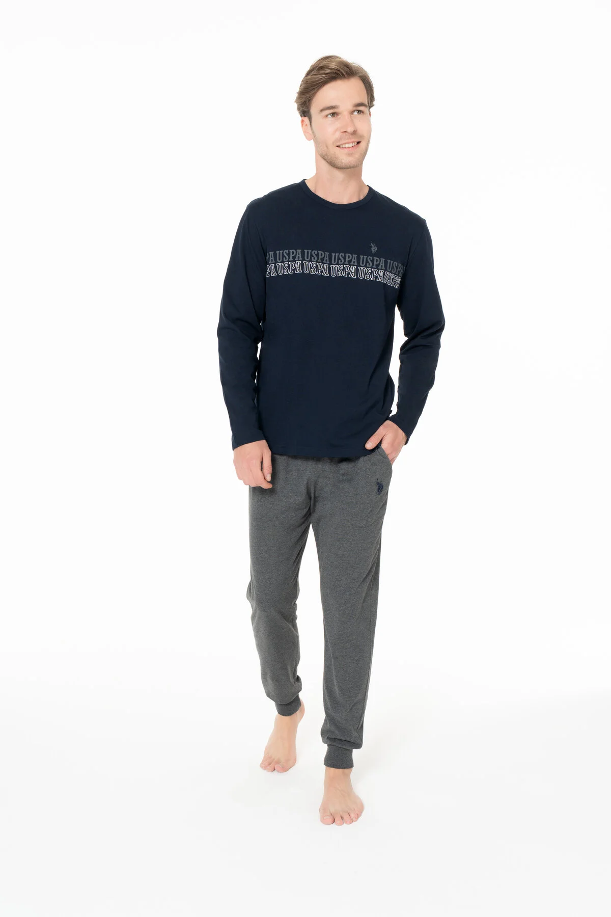 Lacivert Pamuklu Erkek Uzun Kollu Bisiklet Yaka Pijama Takımı U.S. Polo Assn.