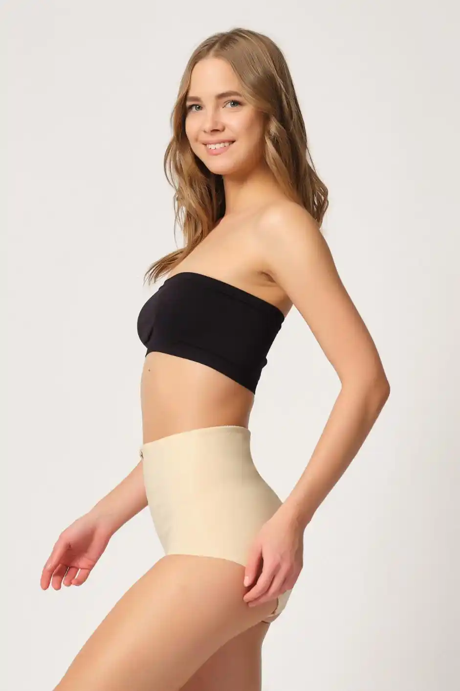 Ten Rengi Çift Kat Karın Toparlayıcı Kadın Slip Lazer Kesim Korse