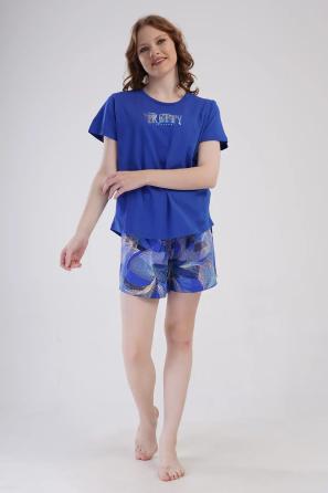  Kadın Büyük Beden Süprem Lacivert Desenli Şortlu Pijama Takım