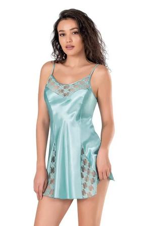 Aqua Saten Dantel Detaylı Kadın İp Askılı Kısa Gecelik