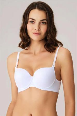 Beyaz Balenli Desteksiz Dolgusuz Askıları Çıkarılabilir Kadın T-Shirt Sütyeni