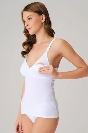 Beyaz Modal Pamuklu Klipsli Emzirme Kadın Askılı Atlet