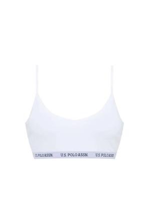 Beyaz Pamuk Karışımlı Logo Yazılı Lastik Detaylı Kadın İnce Askılı Cup Büstiyer U.S. Polo Assn. 