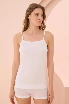 Beyaz Ribana İp Askılı Atlet