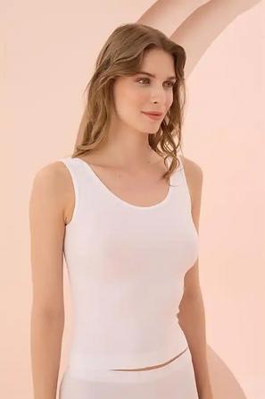 Beyaz Ribana Kadın Geniş Askılı Atlet