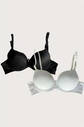 Beyaz Siyah Ayarlanabilir Askılı Balenli Desteksiz Kadın Sütyen 2 li Set 