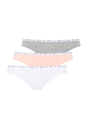 Beyaz Somon Gri Pamuklu Kadın Slip 3’lü Set U.S. Polo Assn. 