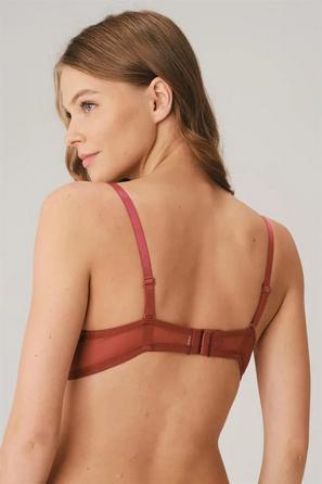 Bordo Balenli Destekli Dolgulu Yaka Şerit Detaylı Askıları Çıkabilen Kadın Tişört Sütyen