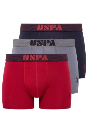 Bordo Lacivert Antrasit Pamuklu Elastan Logo Lastik Detaylı Erkek 3’lü Boxer U.S. Polo Assn.