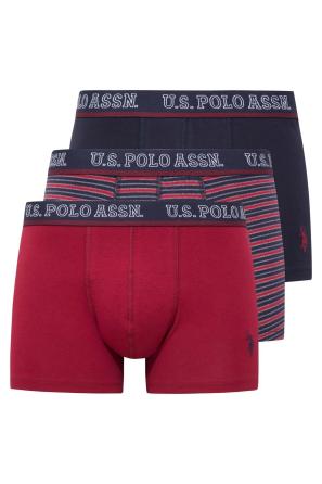 Bordo Lacivert Pamuklu Elastan Logo Lastik Detaylı Erkek 3’lü Boxer U.S. Polo Assn.