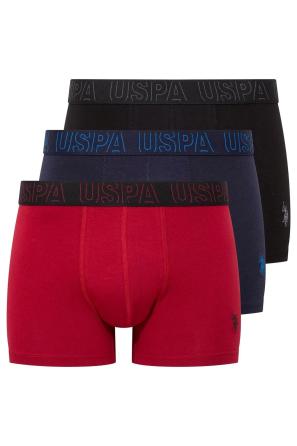 Bordo Lacivert Siyah Pamuklu Elastan Logo Lastik Detaylı Erkek 3’lü Boxer U.S. Polo Assn.