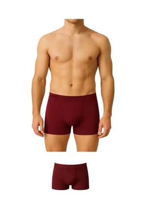 Bordo Likralı Pamuklu Düz Erkek Boxer