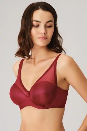 Bordo Mikrofiber Tül Detaylı Ayarlanabilir Askılı Balenli Desteksiz Dolgusuz Toparlayıcı Kadın Sütyen