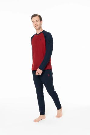 Bordo Pamuklu Erkek Uzun Kollu Patlı Yaka Battal Pijama Takımı U.S. Polo Assn. 