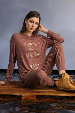 Çiçek Baskılı Dream It Wish It Tarçın Pijama Takımı