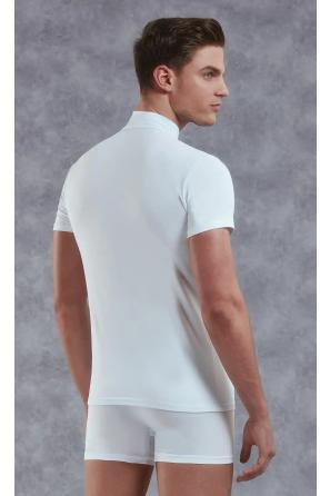 Erkek Beyaz Yarım Balıkçı Yaka Kısa Kollu Tişört