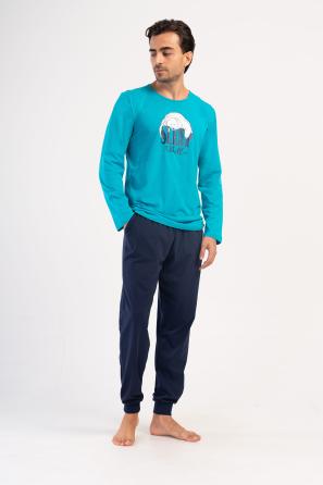 Erkek Büyük Beden Suprem O Yaka Uzun Kol Manşetli Cepli Pijama Takım