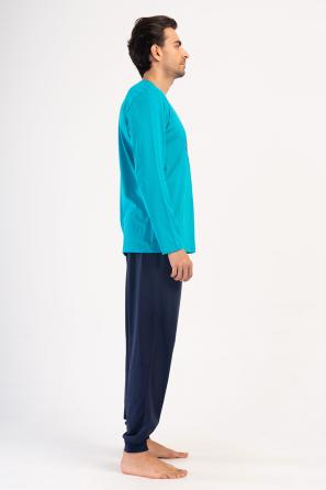 Erkek Büyük Beden Suprem O Yaka Uzun Kol Manşetli Cepli Pijama Takım