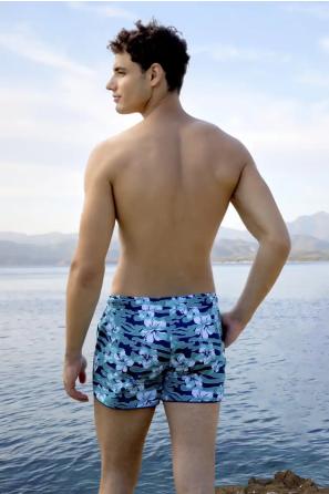 Erkek Deniz Şortu Mavi Çiçek Desenli Şort Mayo
