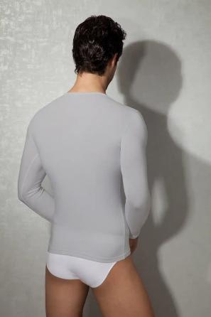 Erkek Gri Pamuk Karışımlı Bisiklet Yaka Uzun Kollu Tişört 