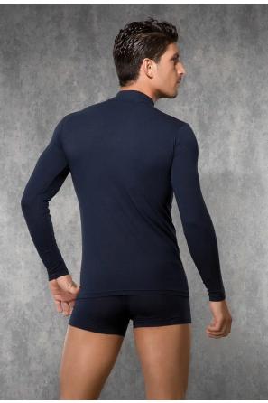 Erkek Lacivert Pamuk Karışımlı Yarım Balıkçı Yaka Uzun Kollu Tişört 