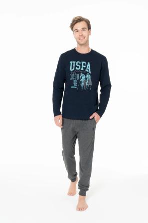 Lacivert Pamuk Baskılı Erkek Pijama Takımı U.S. Polo Assn.