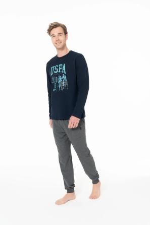 Lacivert Pamuk Baskılı Erkek Pijama Takımı U.S. Polo Assn.