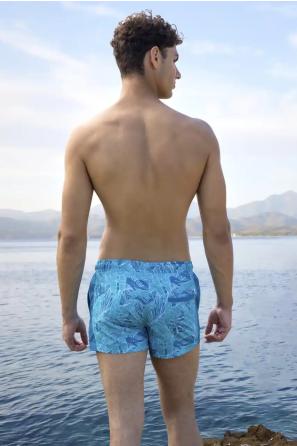 Erkek Okaliptus Desenli Cepli Mini Şort Mayo 