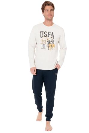 Bej Melanj Pamuk Baskılı Erkek Pijama Takımı U.S. Polo Assn.