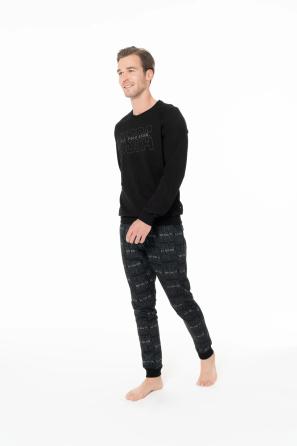 Siyah Pamuk Logo Desenli Erkek Pijama Takımı U.S. Polo Assn.