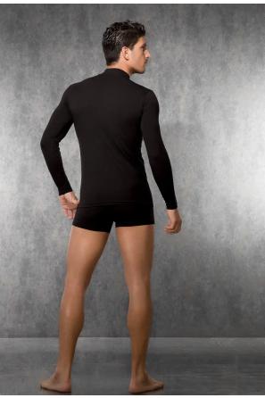 Erkek Siyah Pamuk Karışımlı Yarım Balıkçı Yaka Uzun Kollu Tişört 