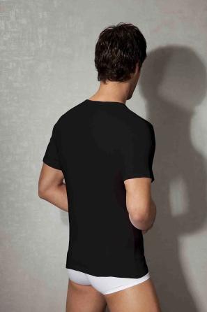 Erkek Siyah Pamuklu V Yaka Kısa Kollu T-Shirt