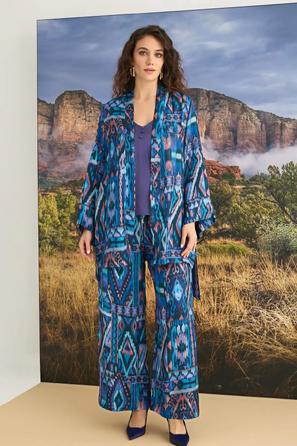 Etnik Desenli 3 lü Mor Pijama Takımı