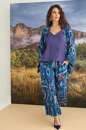 Etnik Desenli 3 lü Mor Pijama Takımı