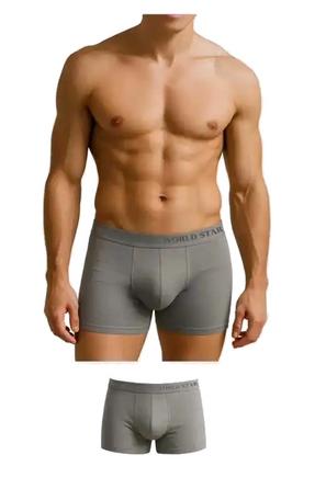 Gri Likralı Pamuklu Düz Erkek Boxer