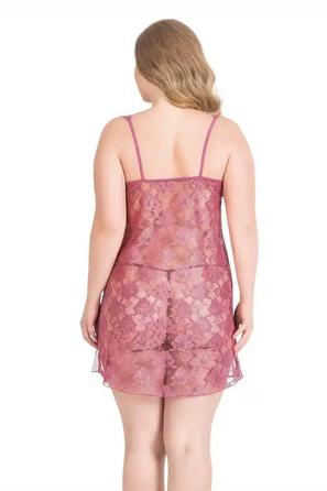 Gül Kurusu Dantel Tül Kadın İp Askılı Büyük Beden Gecelik 