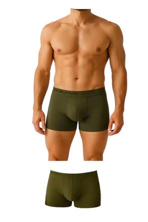 Haki Likralı Pamuklu Düz Erkek Boxer