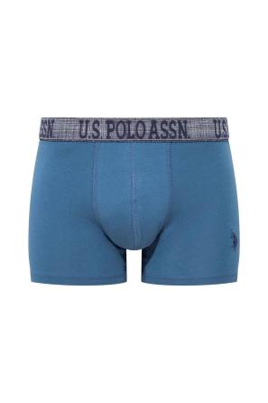 İndigo Lacivert Baskılı Pamuklu Elastan Lastik Detaylı Erkek 3’lü Boxer U.S. Polo Assn. 