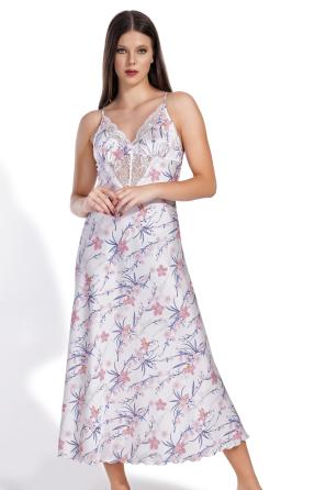 Kadın Askılı Beyaz Çiçekli Saten Tunik